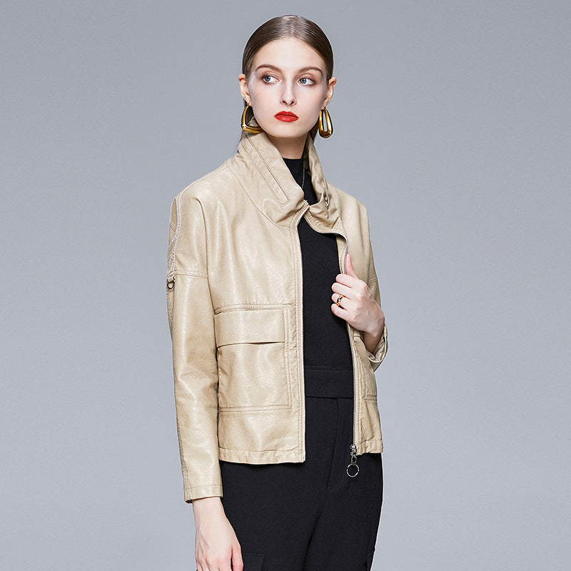 Women’s Sleek PU Leather Jacket Modern Elegant Outerwear