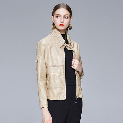 Women’s Sleek PU Leather Jacket Modern Elegant Outerwear