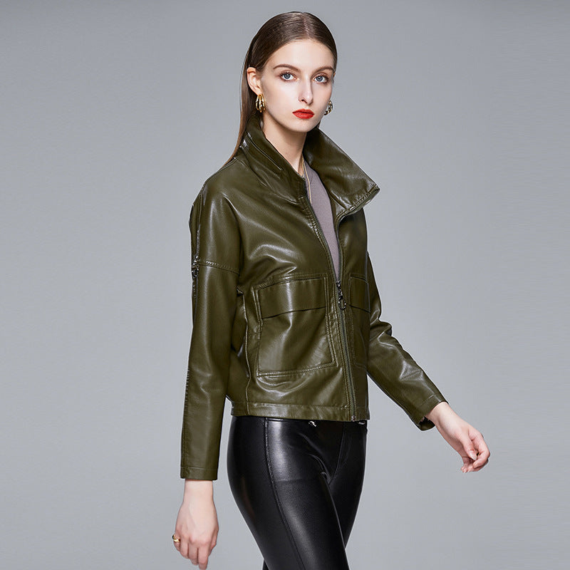 Women’s Sleek PU Leather Jacket Modern Elegant Outerwear