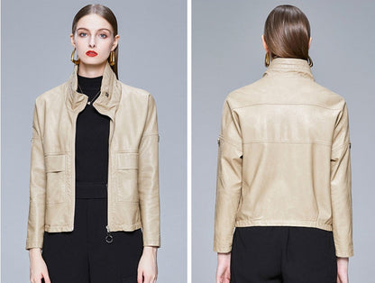 Women’s Sleek PU Leather Jacket Modern Elegant Outerwear