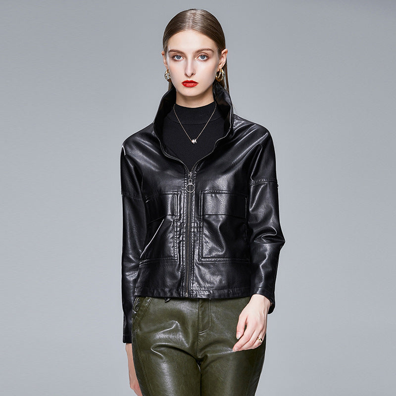 Women’s Sleek PU Leather Jacket Modern Elegant Outerwear