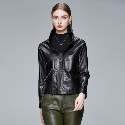 Women’s Sleek PU Leather Jacket Modern Elegant Outerwear