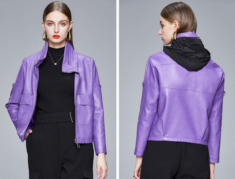 Women’s Sleek PU Leather Jacket Modern Elegant Outerwear