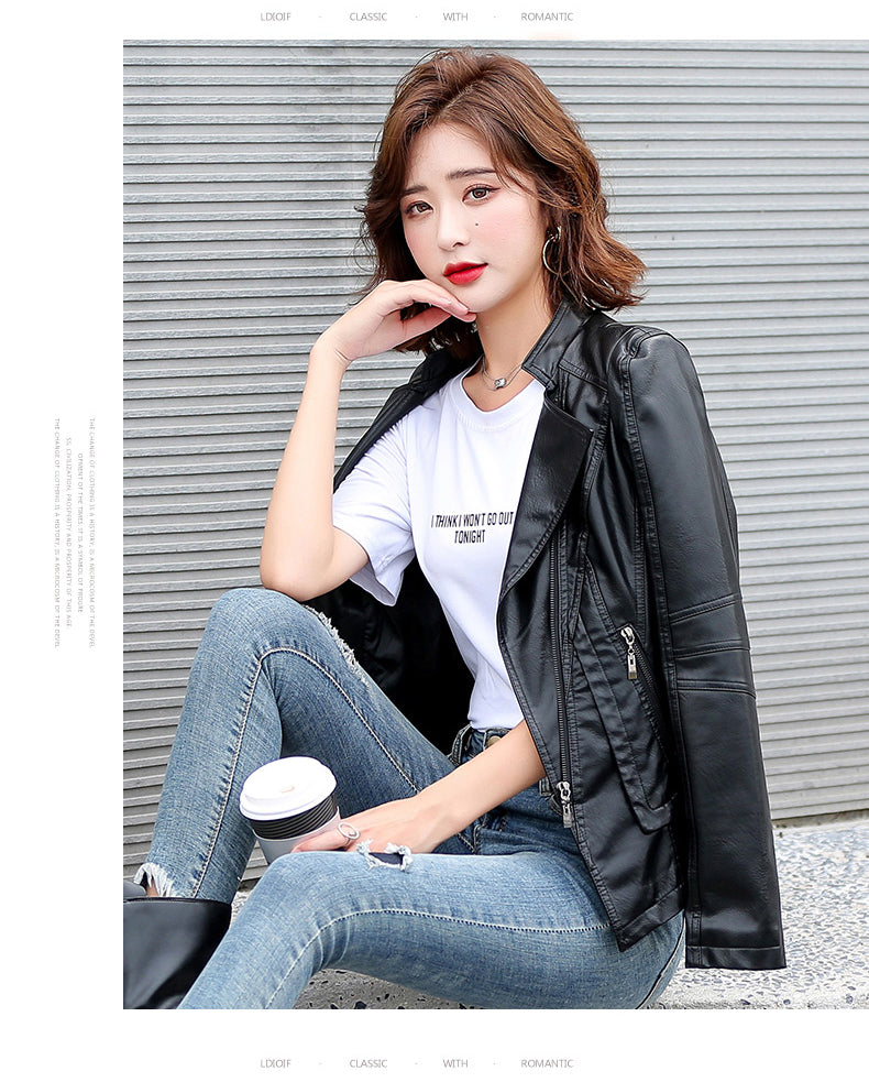 Women’s Suit-Collar Leather Jacket Elegant Fashion Statement with a Modern Edge