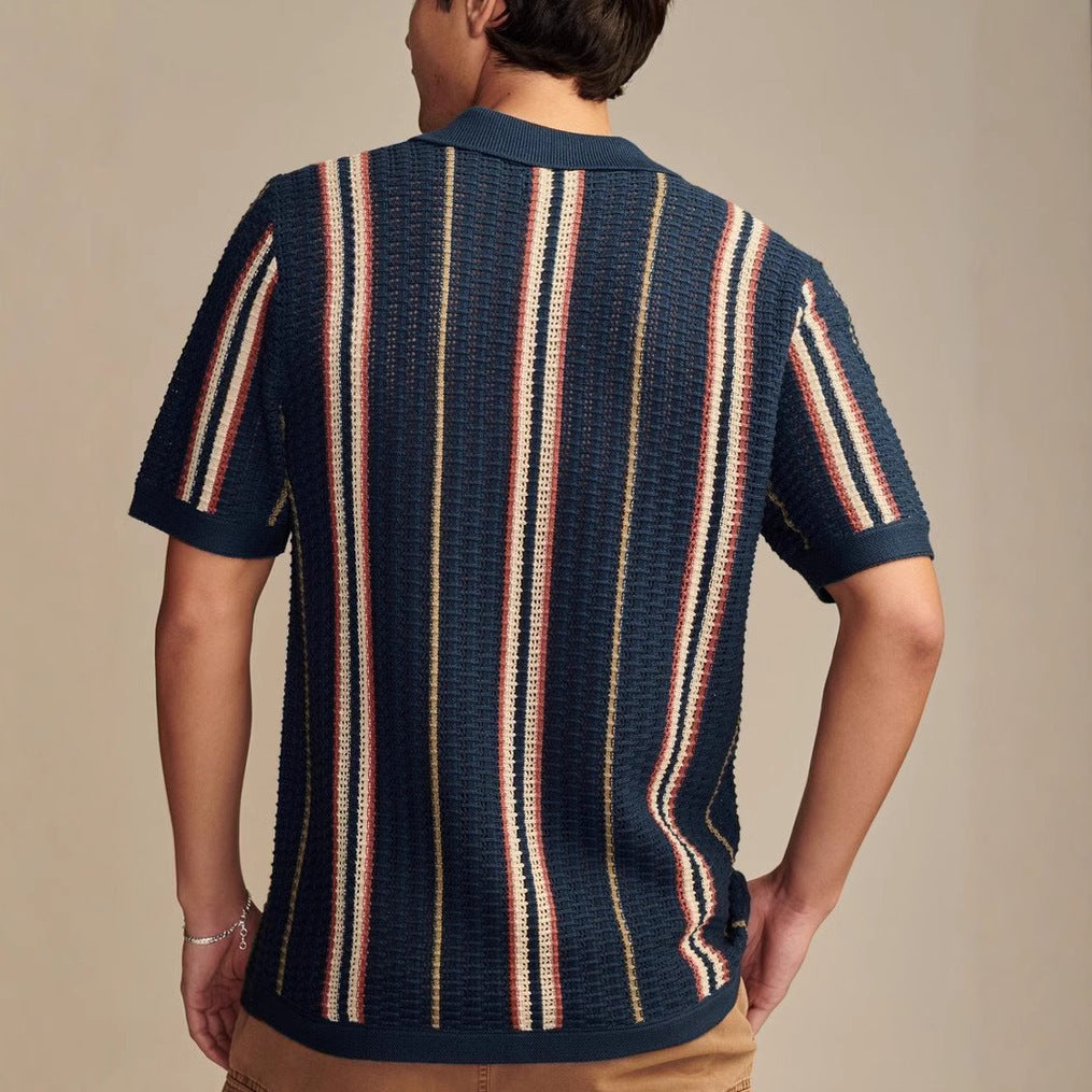 Men’s Casual Hollow-Out Knit Shirt Lightweight & Breathable