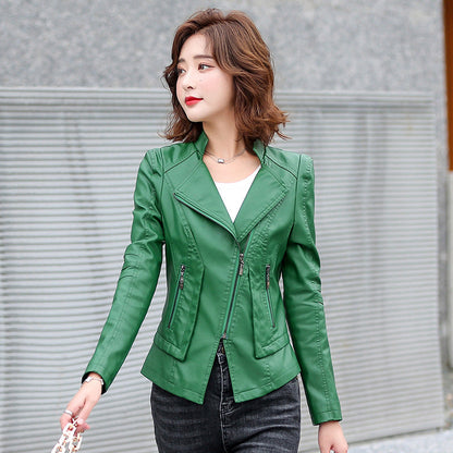 Women’s Suit-Collar Leather Jacket Elegant Fashion Statement with a Modern Edge