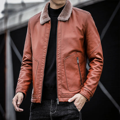 Fashionable Men’s Warm Leather Jacket Stylish Lapel Winter Outerwear for Casual Wear