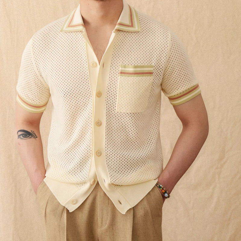 Men’s Casual Vacation Shirt Pure Cotton Hollow Short Sleeve