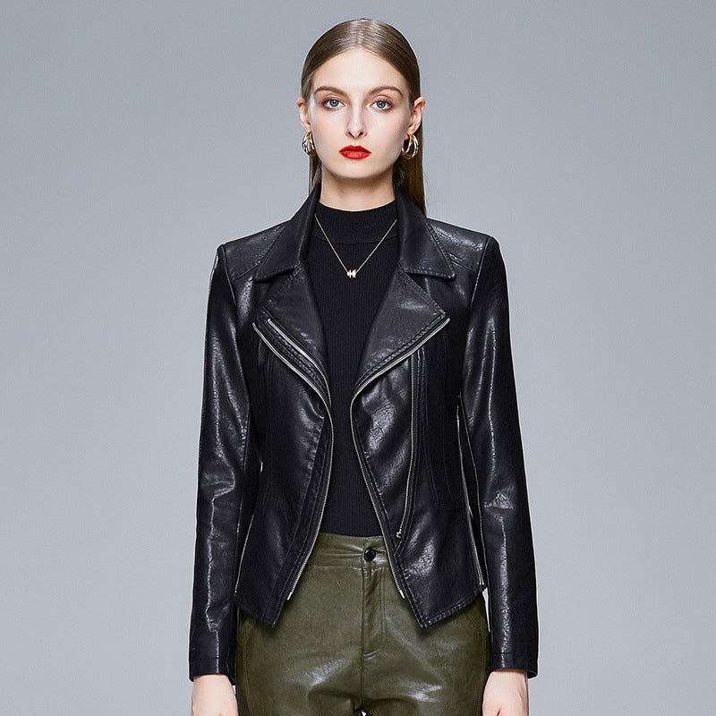 Women’s Slim-Fit PU Jacket Fashion-Forward Leather Style