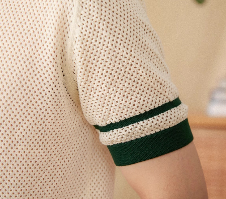 Men’s Preppy Short Sleeve Shirt Hollow Design Style
