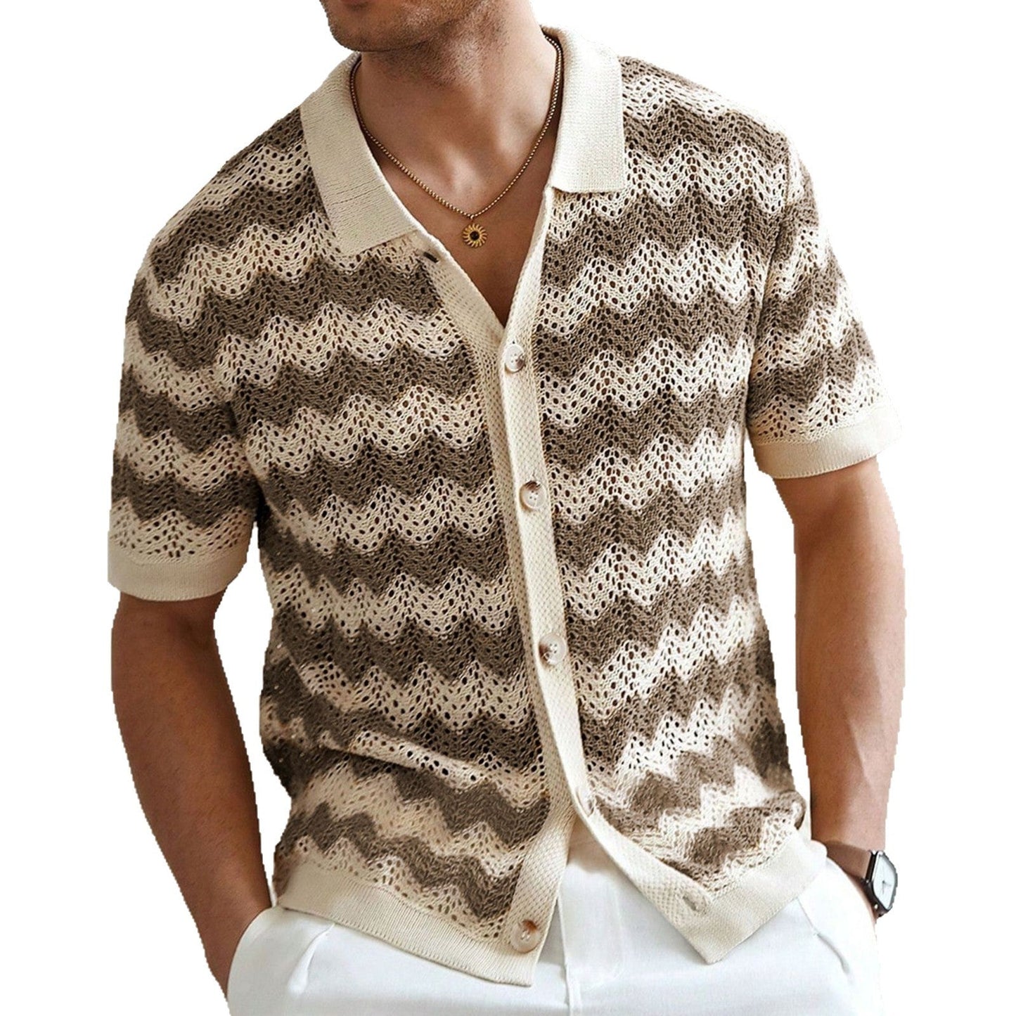 Men’s Hollow Jacquard Corrugated Shirt Stylish Textured Design