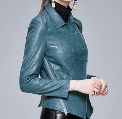 Women’s Slim-Fit PU Jacket Fashion-Forward Leather Style