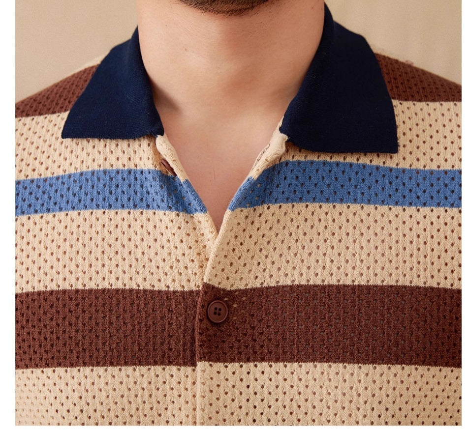 Men’s Retro Casual Shirt Hollow Lapel Short Sleeve Style