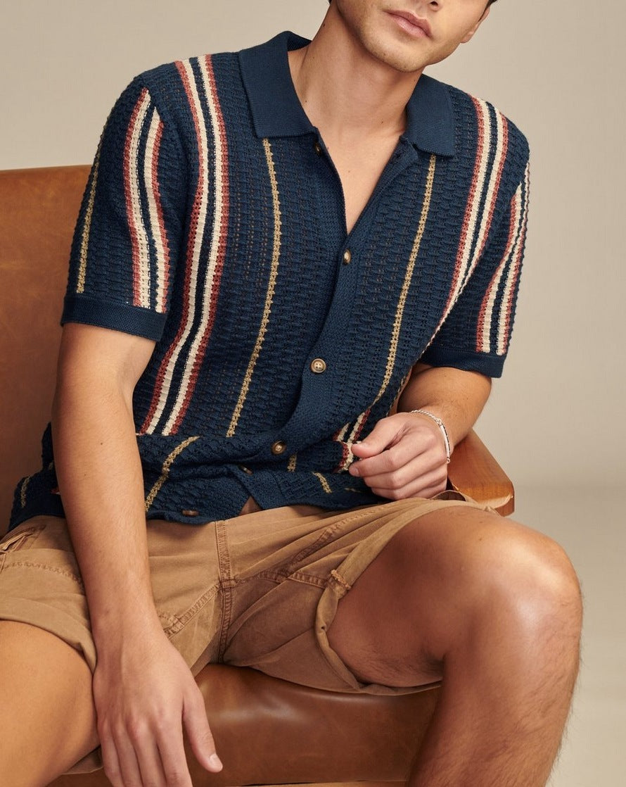 Men’s Casual Hollow-Out Knit Shirt Lightweight & Breathable