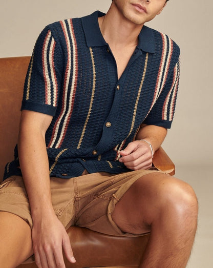 Men’s Casual Hollow-Out Knit Shirt Lightweight & Breathable