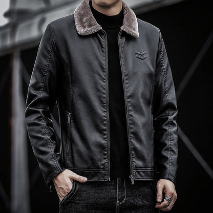 Fashionable Men’s Warm Leather Jacket Stylish Lapel Winter Outerwear for Casual Wear