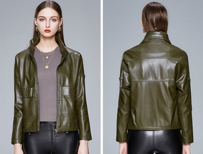 Women’s Sleek PU Leather Jacket Modern Elegant Outerwear