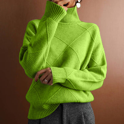 Women’s Loose High-Neck Knit Sweater Warm Solid-Color Cozy Style