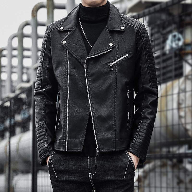 Men’s Spring Autumn Motorcycle Leather Jacket Casual Riding Coat