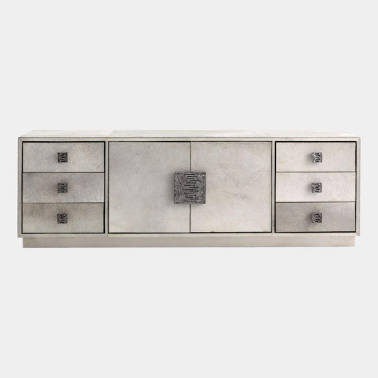 Global Views Metro Long Gray Hair on Hide Cabinet