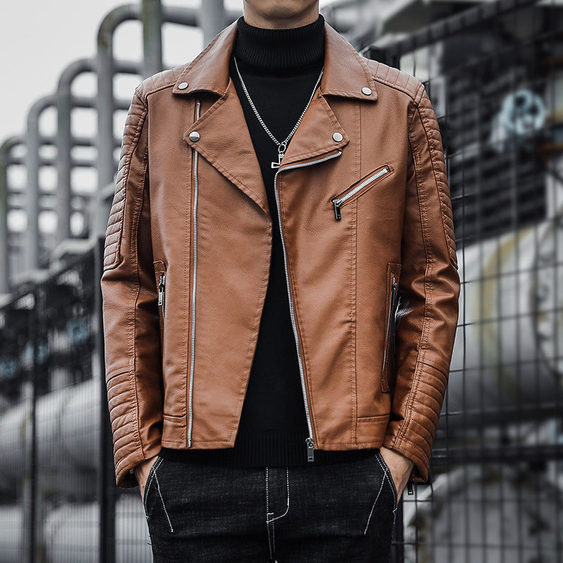 Men’s Spring Autumn Motorcycle Leather Jacket Casual Riding Coat