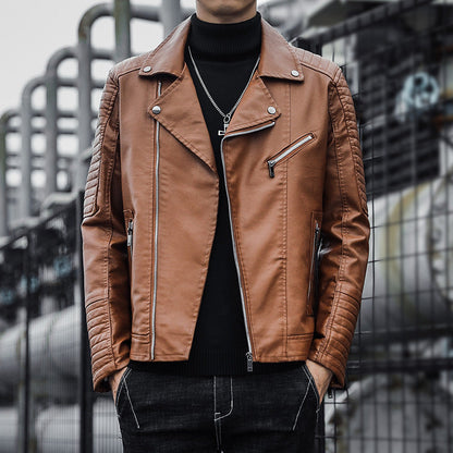Men’s Spring Autumn Motorcycle Leather Jacket Casual Riding Coat