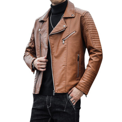 Men’s Spring Autumn Motorcycle Leather Jacket Casual Riding Coat