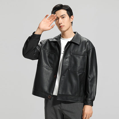Men’s Youth Motorcycle Leather Jacket Lapel Stylish Biker Coat