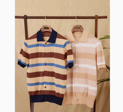 Men’s Retro Casual Shirt Hollow Lapel Short Sleeve Style