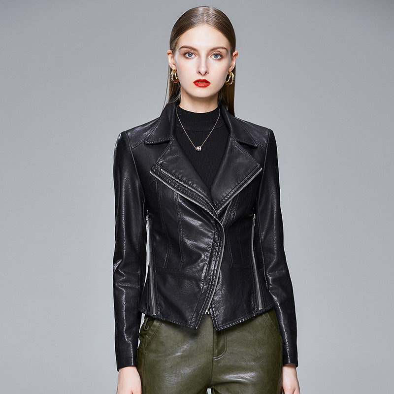 Women’s Slim-Fit PU Jacket Fashion-Forward Leather Style