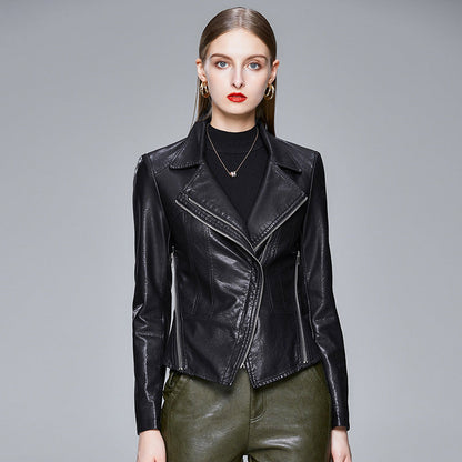Women’s Slim-Fit PU Jacket Fashion-Forward Leather Style
