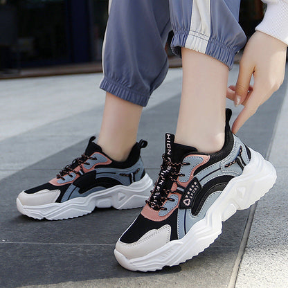 Women's Trendy White Sneakers Chunky Sole Casual Sports Style for Spring & Summer