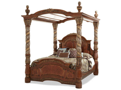 Villa Valencia California King Canopy Bed with LED Lighting and Marble Accents