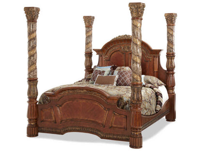 Villa Valencia California King Canopy Bed with LED Lighting and Marble Accents
