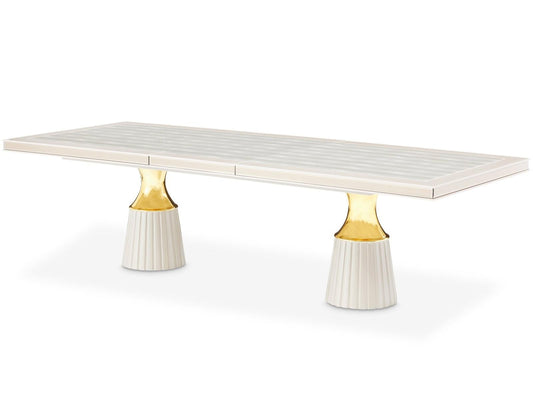 Carmela 90-Inch Rectangle Dining Table in Shimmer Ivory with Mirrored Inlay
