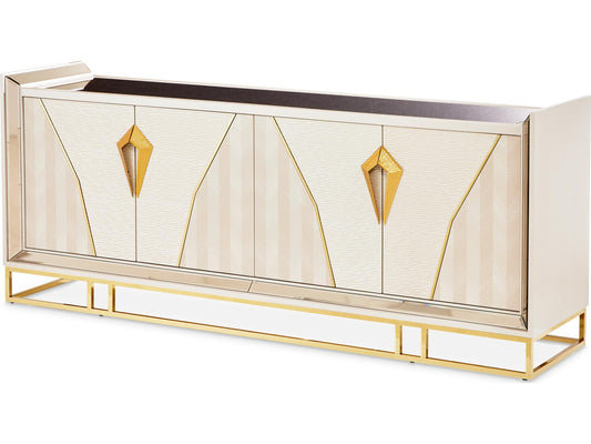 Carmela Rectangular Mirror Console Table in Shimmer Ivory