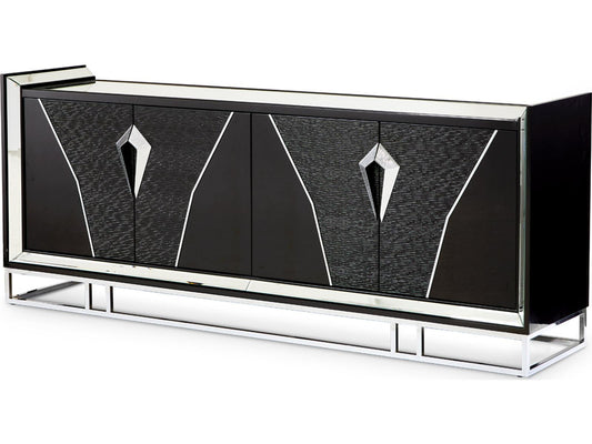 Carmela Mirrored Console Table Glossy Charcoal Sand Modern Glam