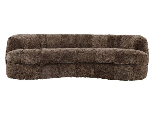 Sennon 100% Sheepskin Plush Taupe Upholstery Single Cushion Curved Sofa