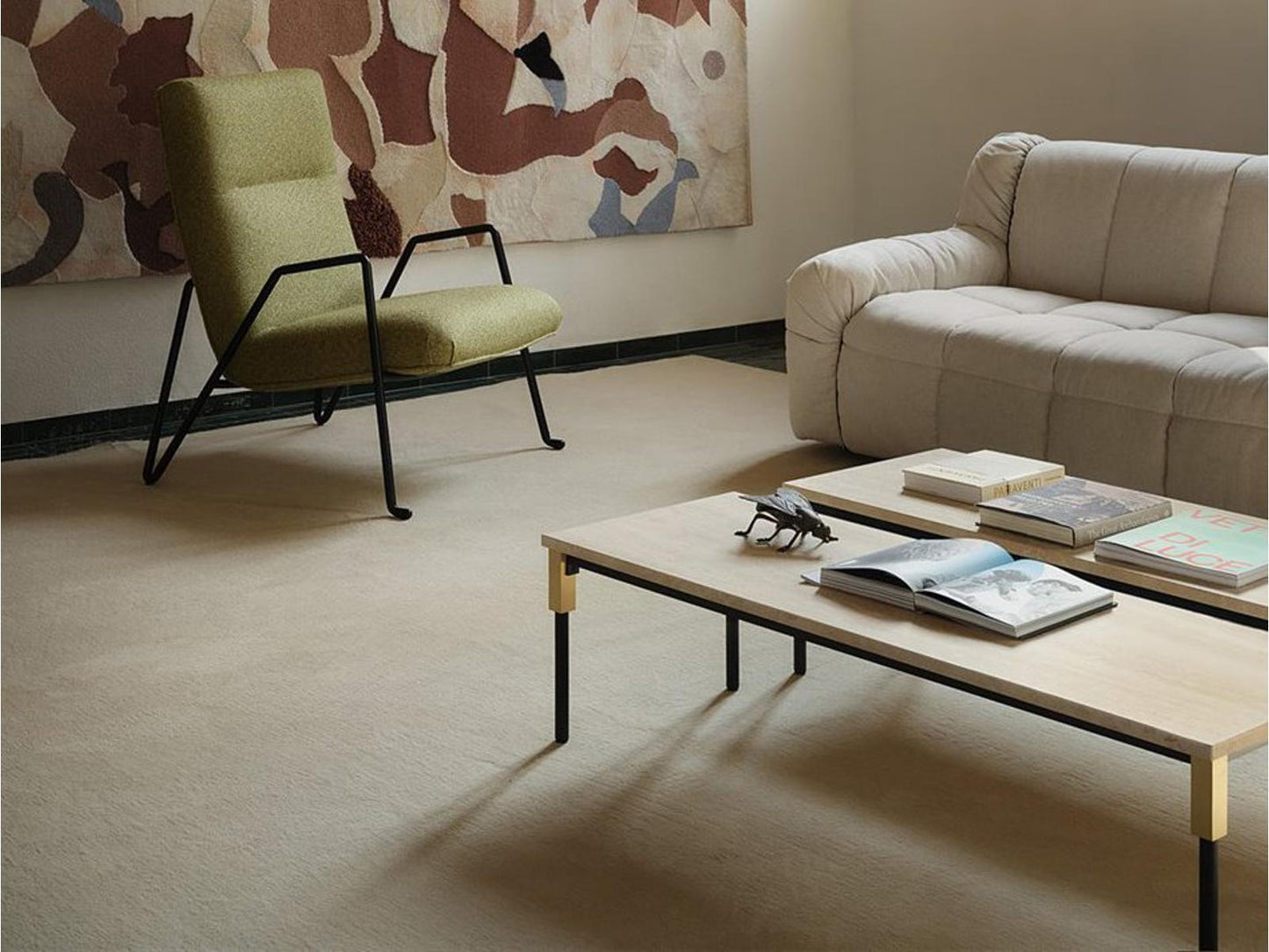 Match Rectangle Coffee Table with Carrara Marble and Brass