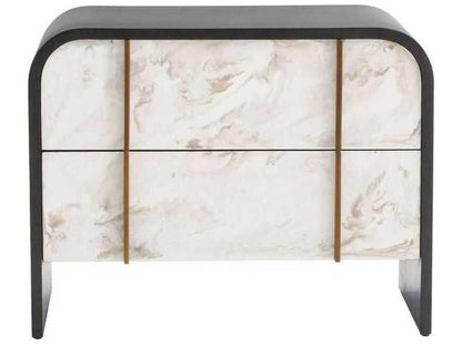 Moira End Table in Ebony Oak and Cloud Resin with Brass Trim
