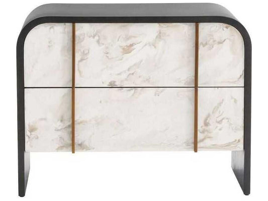 Moira End Table in Ebony Oak and Cloud Resin with Brass Trim