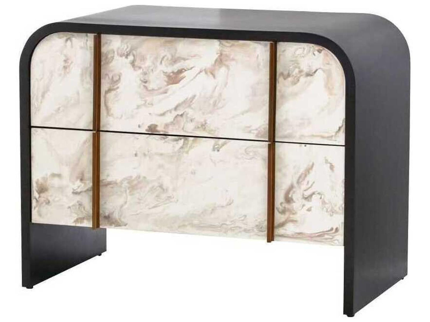 Moira End Table in Ebony Oak and Cloud Resin with Brass Trim