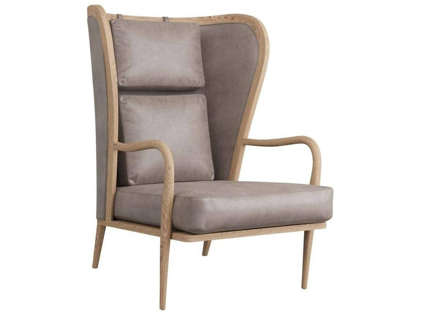 Stassi Carbon Leather Wing Accent Chair with Smoke Oak