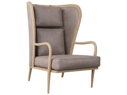 Stassi Carbon Leather Wing Accent Chair with Smoke Oak