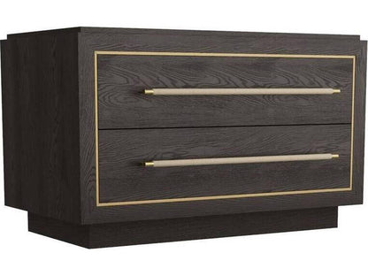 Puckett Rectangle Side Table in Ebony Oak and Antique Brass