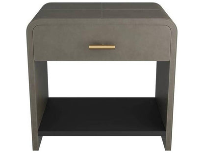 Buchanan Square Side Table in Graphite Leather and Antique Brass