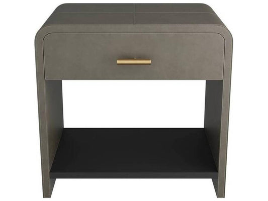 Buchanan Square Side Table in Graphite Leather and Antique Brass