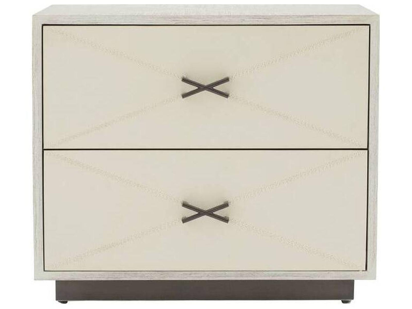 Hartzel Side Table with Ivory Leather Drawers and Smoke Oak Wood
