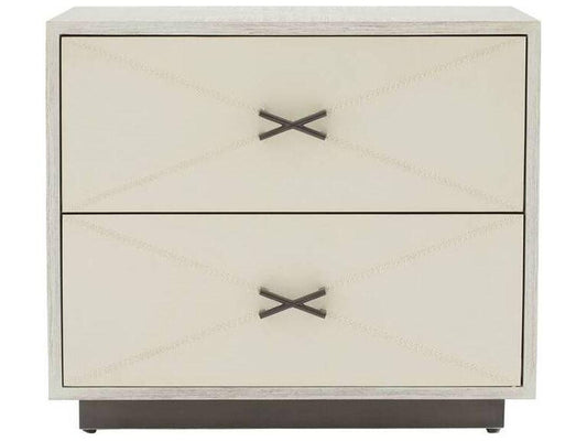 Hartzel Side Table with Ivory Leather Drawers and Smoke Oak Wood