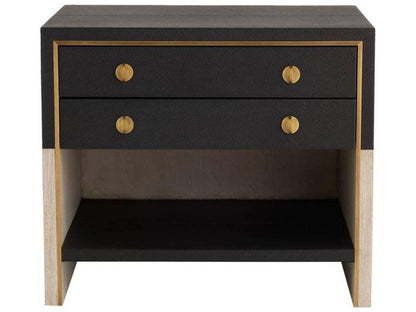Joplin Rectangle End Table in Black Leather and Smoke Oak Wood